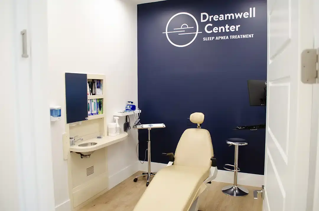 Dreamwell Center sleep apnea treatment exam room with dental chair and clinical equipment.